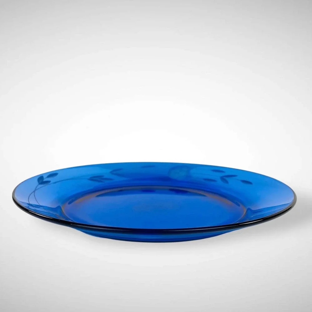 Princess House Heritage Blue Glass 8 Inch Salad Plates Set of 6 Vintage‎ 1974